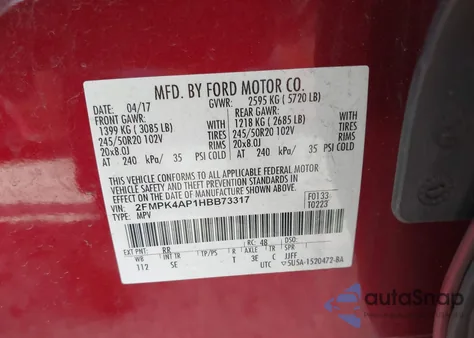 2017 Ford Edge Sport from USA, damaged, VIN 2FMPK4AP1HBB73317